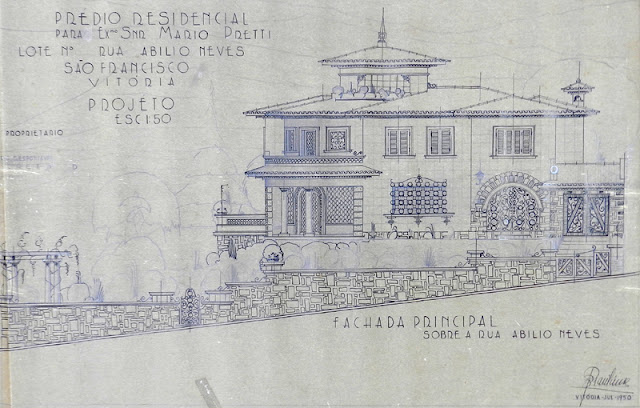 ID 364 - Projeto de prédio residencial à rua Abílio Neves, São Francisco, Centro, Vitória, proprietário Mário Pretti, julho de 1950.