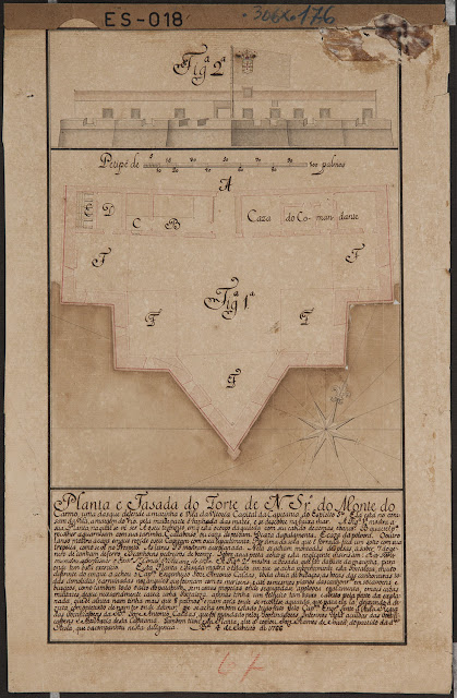 Planta e fachada do Forte de Nossa Senhora do Monte do Carmo, Vitória, ES. 04/01/1766.